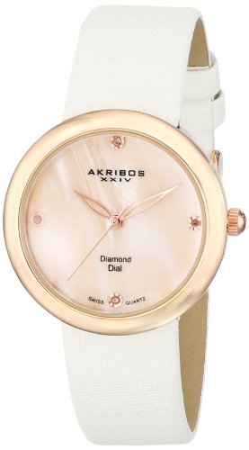 Akribos XXIV Women's AK687RGW Impeccable Swiss Quartz Diamond Mother-of-Pearl Satin Strap Watch