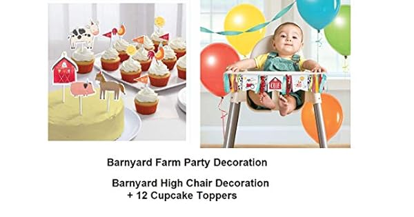 Barnyard Farm Animals 1st Baby High Chair Banner Decoration Plus