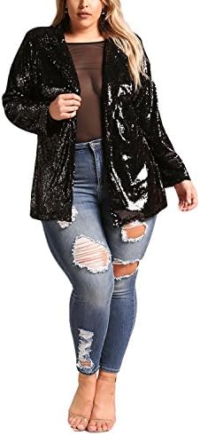 Debshops Womens [Plus Size] Premium Fashionable Club Party Long Sleeve Open Front Sequin Blazer Jacket Outerwear Sui 1XL Black