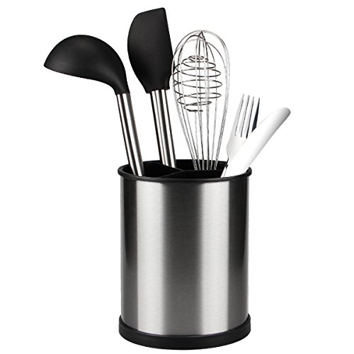 Kitchen Utensil Holder, Aiduy Utensil Container Flatware Caddy Utensil Crock Kitchen Tool Organizer with Drain Holes - Premium Brushed Stainless Steel - Thumbnail 7