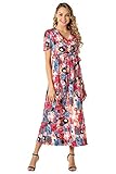 Women's Summer Casual Wrap Floral V Neck Dress Ankle Length