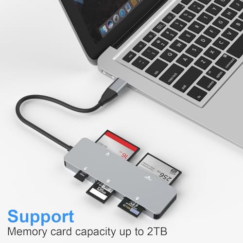 Yeemie CFast Card Reader, USB 3.0 USB C CFast 2.0 Card Reader,5Gbps Aluminum High Speed CFast Memory Card Adapter for CFast/CF/SD/TF/XD, Simultaneous Reading of 5 Cards