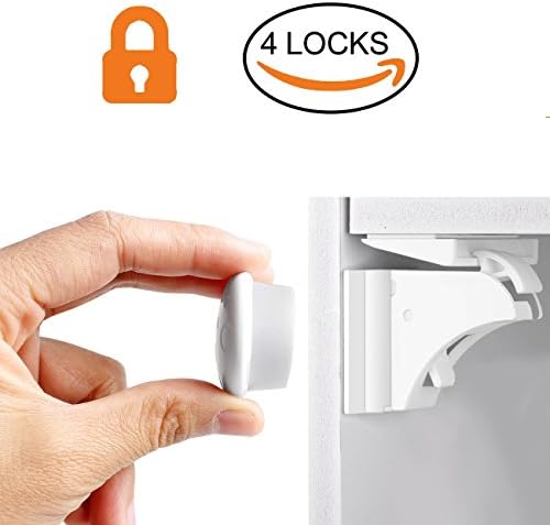 Magnetic Baby Safety Locks Set, Magnetic Baby Safety Locks Suitable for Cabinets and Drawers to Childproof Your Home,3M Adhesive Tape Easy To Install Without Damaging Your Furniture (4 Locks + 1 Key)