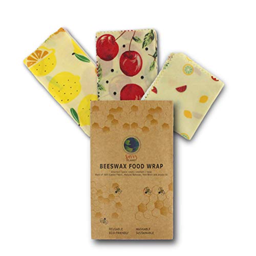 Beeswax Wrap Organic Reusable Food Wraps | Savvy Planet Eco Friendly Storage | All Natural Zero Waste | 3 Sizes Premium Plastic Free Non Toxic Sustainable | Save Money & Earth With Vegan Bees Wrappers