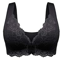 KIZOOM Women Sports Bras Adjustable Strap Tank Top Elegant Yoga Bra Front Closure Extra-Elastic Breathable Lace Trim Bra Black
