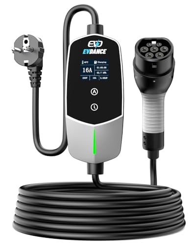 EVDANCE Electric Car Charger 3.68kW, 6.1m Electric Car Charging Cable, 6-16A Adjustable Current, 0-12h Programmable Delayed Load, IP66 Portable Type 2 Cable for EV IEC 62196-2, Silver