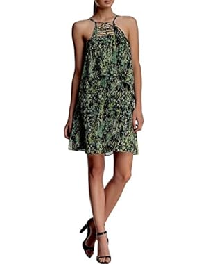 Bcbgmaxazria Kaia Two-Tiered Silk Dress, M, Evergreen Combo