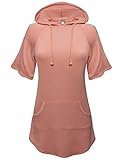 Zennessa Women's ShortSleeve Kangaroo Pocket Sweatshirt Hoodie Tops