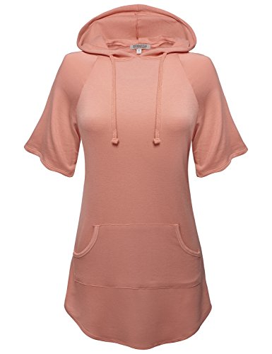 Zennessa Women's ShortSleeve Kangaroo Pocket Sweatshirt Hoodie Tops