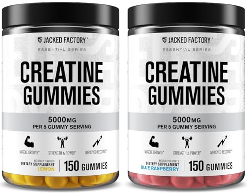 Jacked Factory Creatine Monohydrate Gummies 5g Daily Dose (1g per Gummy) - Creatine Gummy for Men and Women, Vegan-Friendly, Travel-Friendly, Third-Party Tested - 150 Gummies, Blue Raspberry & Lemon