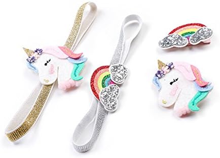 NinkyNonk Baby Girls Unicorn Hair Clips Cute Party Hairpins Tiny Lined Hair Bows for Infants Toddlers Girls, 4pcs