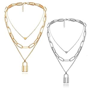 Shining Diva Fashion Combo of 2 Latest Stylish Multilayer Non Precious Base Metal Chain Pendant Necklace for Women (Gold…