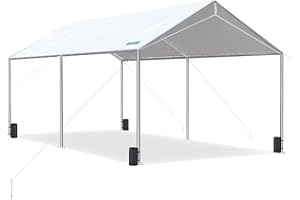 Quictent 10x20 ft Heavy Duty Car Canopy Galvanized Frame Carport Outdoor Party Tent Boat Shelter with 3 Reinforced Steel Cables - White