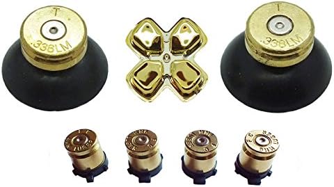 PS4 Gold Replacement Action Bullet Buttons, 338 Sniper Solid Thumbs & D-Pad (UK Company)