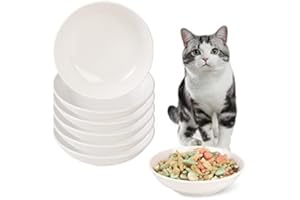 AHX Ceramic Cat Dishes for Food - Cute Cat Bowl Set of 6 - Wide, Shallow, Whisker Friendly - Minimalist Style - Microwave and Dishwasher Safe - 8.5 oz - 5.75 inch