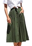 Women's Summer Button Down Midi High Waisted Casual