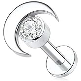 Niaspi 18G Threadless CZ Moon Labret Monroe Lip Rings F136 Titanium Conch Helix Tragus Cartilage Flat Back Earrings Studs Medusa Piercing Jewelry for Women