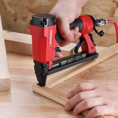 WORKPRO - Pneumatic stapler with 1500 staples, pneumatic nailing gun, used on staples type 80/6-16mm, ideal for DIY, decoration, wall, tapestry, wood