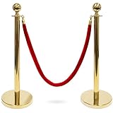 3-Foot Polished Ball Top Stanchions with 4.5-Foot Red Velvet Rope by Pudgy Pedro's Party Supplies (Gold)
