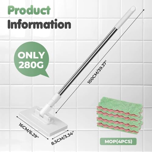 KASTWAVE Mini Disposable Dust Mop with 4 Reusable Microfibre Cloths – 39" Stainless Steel Handle, 360° Rotating Flat Sweeper | Wet/Dry Dual Use for Small Spaces, Bathroom, Kitchen, Walls & Corners