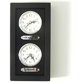 Black Wall Clock with 2 Labels. Customizable Labels.Two Separate Zone Clocks. 2-Zone Clock for Wall. Time Zone Clock.