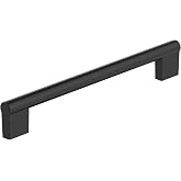Amerock 7-9/16" Versa Matte Black Drawer Pull | 7-9/16 inch (192mm) Center-to-Center Mounting Distance and 8-1/2 inches Overall Length, Durable Zinc Cabinet Hardware