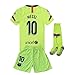CRONMSI 2018-2019 Away Messi #10 Barcelona Kids Youth Soccer Jersey & Shorts & Socks Green