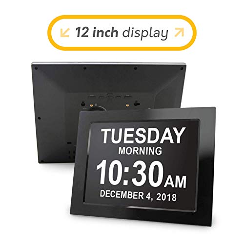 American Lifetime [Newest Version 12 Inch Day Clock - Extra Large Impaired Vision Digital Clock with Battery Backup & 5 Alarm Options - Black