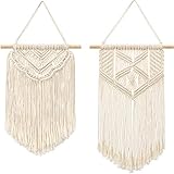 Mkono 2 Pcs Macrame Wall Hanging Small Art Woven Wall Decor Boho Chic Home Decoration for Apartment Bedroom Living Room Gallery, 13" L x 10" W and 16" L x 10" W