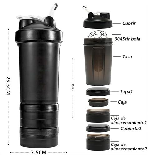 (2 piezas)650ML Blender bottles shaker,shaker blender bottles Con 3 niveles caja de almacenamiento,vaso para proteina,Botella para proteina de coctelera,Apto para fitness y deportes, mezcla en polvo