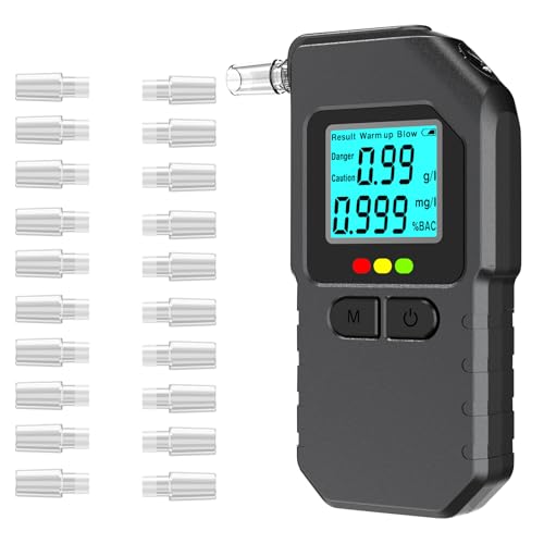 Super Barley Portable Breathalyser Certified Professional Alcohol Test, Digital Breathalyzer with LED Screen Display, with 20 Nozzles, for Personal Family and Professional Use
