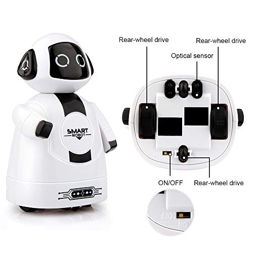 Betheaces Mini Inductive Robot Kids Magic Pen Boys Girls Birthday Gift Toddler Smart Educational Toys with Eye LED Light Intelligent Novelty Robotics Kit Batteries Included-1 Piece (White)