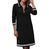 ACWUMU Women's Sweatshirt Dress Casual Half Zip Laple Long Sleeve Ribbed Knit Mini Dresses with Side Pockets