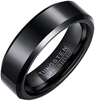Free Engraving Plain 6mm Tungsten Carbide High Polished Engagement Rings Size 7-12 (Black, 12)