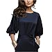 Omine Womens Lantern Sleeve Navy Blue Wear to Work With Belt Dress