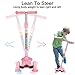 OUTON Kick Scooter for Kids 3 Wheel Lean to Steer Adjustable Height PU ABEC-7 Flasing Wheels Purple
