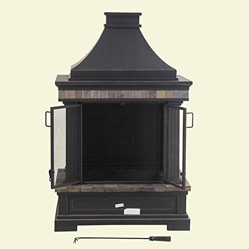Outdoor Fireplace Brownston Steel Wood Burning Weather Resistant Fireplace with Log Grate and Fire Poker