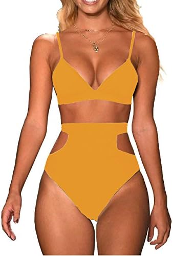 Mitang Women's 2 Pieces Bikini Top High Waist Cutout Bottom Swimsuits