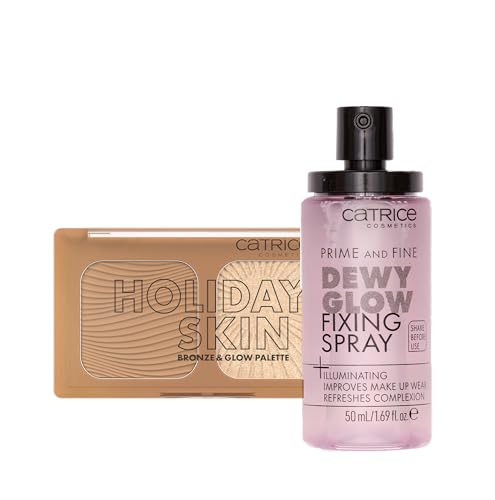 Catrice | Prime & Fine Illuminating Dewy Glow Spray & Holiday Skin Bronze & Glow Palette 010 Bundle | Full Coverage Makeup | Vegan & Cruelty Free