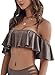 ZXZY Women Pure Color Frill Off Shoulder Lace Up Tube Top Bikini Swimwear