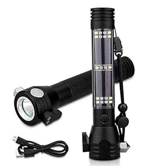 Upsham Aluminium 7 Mode Solar with USB LED Rechargeable Torch Light 2000 mtr Range- Black
