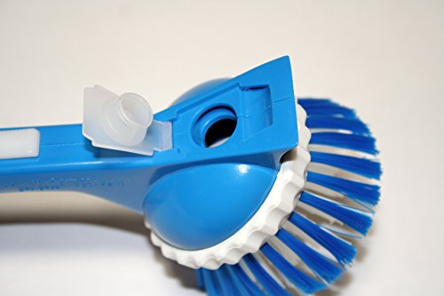2 Brush Combination Deal – Imported From Germany Long Handled Dish Brush with Trigger Release Liquid Dish Detergent Dispenser and Spinning Brush Cleans Bottom of Mugs or Drinking Glasses Easily