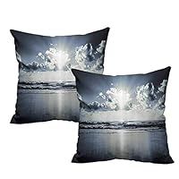 LilyDecorH Personalized Pillow Cases,Nautical Decorations Collection,Black and White Inspirational Beach Artwork Prints Cloudy Morning Sunrise,Black White 18"x 18"x2 Soft & Wrinkle Free