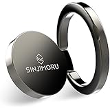 Sinjimoru Phone Ring Holder, Finger Ring Stand 360° Rotation, Phone Grip Kickstand for Samsung Galaxy/iPhone Attachable to Magnetic Car Mount Finger loop for Cell Phone RINGO mini, Metallic Black.