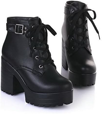 Tasny Booties Women Ankle Heels Fashion Platform Buckle Black 7