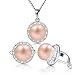 Stunning Flawless Pearl Latch Earrings & Silver Chain Pendant Set| Impeccable Quality Natural, Flawless Freshwater Pearl & 925 Sterling Silver| The Most Unique Fashion Jewelry Set (2 | Pink Pearls)
