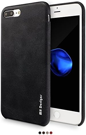 iPhone 7 Plus PU Leather Case, MH Designs Vintage Series Luxury Ultra Slim Soft PU Leather Back Case Cover for Apple iPhone 7 Plus 5.5 inch (2016 Release) - [Black]