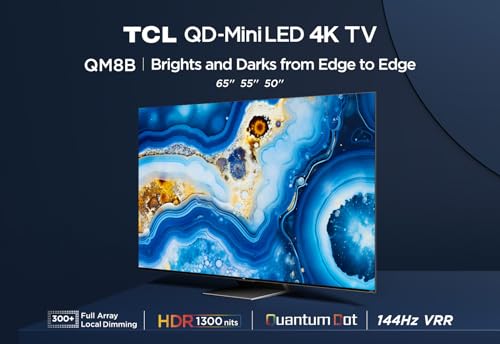 TCL 55QM8B 55-inch QLED Mini LED Smart TV, 4K HDR Premium 1300nits, Powered by Google TV (Dolby Vision & Atmos, Onkyo 2.0 sound system​, 144Hz Motion Clarity Pro, Hands-Free Voice Control)