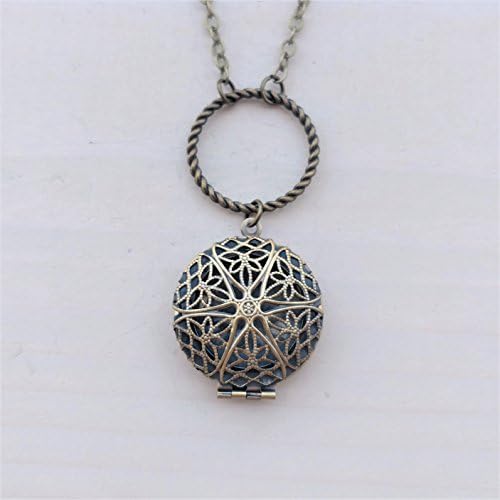 Bronze-tone Locket with Braided Ring Charm Aromatherapy Necklace Essential Oil Diffuser Locket Pendant Jewelry w/reusable felt pads!