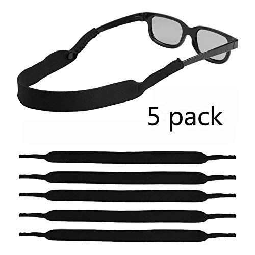 LOVAC Men/Women Sunglass Straps, Safety Floating Eyewear Retainer, Premium Neoprene Material - Ideal for Water Sports & Outdoor Adventures, Fit Most Glasses,5pack (D.Black)